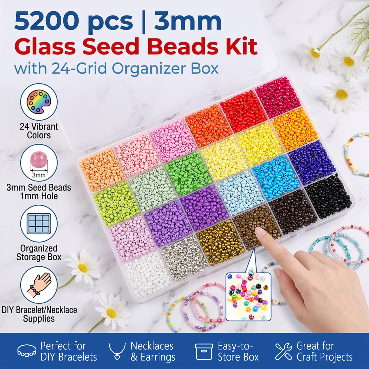 Jewelry Making Degree - 5200pcs 3mm Glass Seed Beads Kit