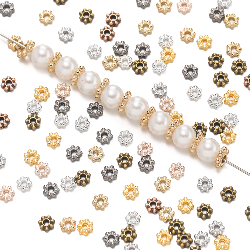 Jewelry Making Equipment - 200Pcs 4/6mm Alloy Snowflake Bead Flower